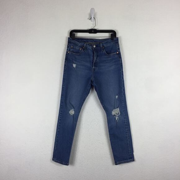 Levi’s 501 Skinny Distressed High Rise Button Fly Jeans Size 29 Denim - Picture 3 of 15